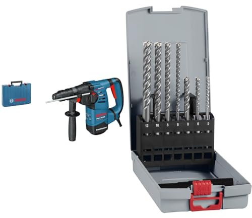 Bosch Professional GBH 3-28 DRE rotary hammer + 7X PRO SDS plus-5X Hammer Drill Bit Set (for Concrete, Lime and Sand Bricks, Ø 5-12 mm)