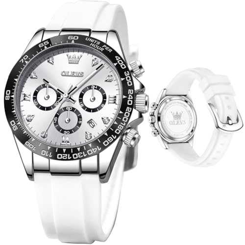 OLEVS Ladies Watches Business Dress Chronograph Analog Quartz Watch for Female Diamond Waterproof White Silicon Fashion Watch Set