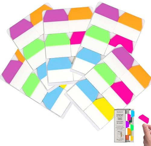 600 Pcs Page Markers Sticky Tabs – 6 Neon Colors, Transparent Design, Reusable, Ideal for Organizing Notes, Books, and Documents