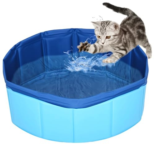 Katzenpool Klein, 50×10cm Katzen Planschbecken, Blau Hundepool für Kleine Hunde, Faltbarer Haustierpool für Katze Hund, Wasserspielzeug Katzen Pool Klein, Mini Planschbecken für Baden Spielen