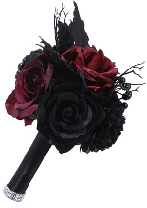 ZwaitL Gotik Brautstrauß Hochzeitsstrauß für Braut Schwarz und Rot Orchideen Braut für Hochzeitszeremonie Jahrestag Brautjungfern