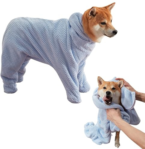Wood Homing Weicher Hundetrocknungsmantel – Mikrofaser Hundebademantel mit Kapuze und Ohrschutz, Warm Saugfähig Schnell Trocknend Hundemantel für Bad Schwimmen Spaziergang Winter Groß Mittel Hund(L)