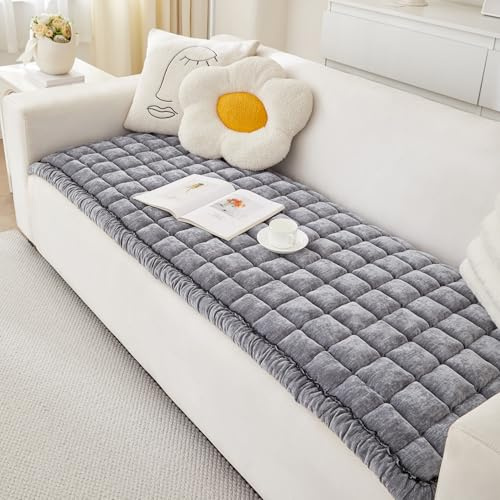 AEEISHOMEREFORM Chenille Sofaüberwurf rutschfest & extra dick, maschinenwaschbar – Sofaschoner für Hunde & Katzen, bleibt an Ort und Stelle (Grau, 70x150cm)