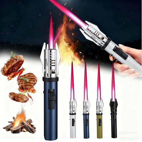 Torch Lighter, Lighter Outdoor Camping Windproof, Straight Flame Luxblaze Torch Lighter with Safety Lock and Adjustable Red/Blue Flame (Does Not Contain Gas) (Blue)