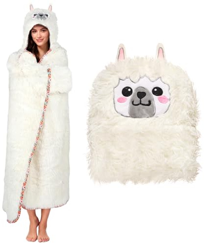 HAGOT Tragbare Decke mit Kapuze und Ärmeln, Kuscheldecke mit Handschuhen, für Damen und Herren, für Zuhause Reisen