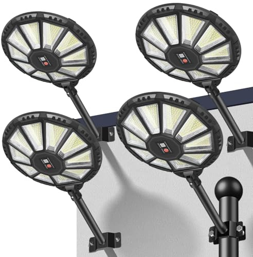 BlueYu Lampadaire Solaire Exterieur, 590 LED Lampe Solaire avec Détecteur de Mouvement et Télécommande, 6500k Spot Solaires Puissant Projecteur Solaires Eclairage Exterieur (4 Pièces)