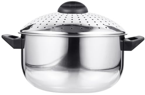 GARVALON Olla Utensilios de Cocina Prácticos para Pasta Colador de Acero Inoxidable Ligera y Portátil para Cocinar Fideos y Ramen en Estufa