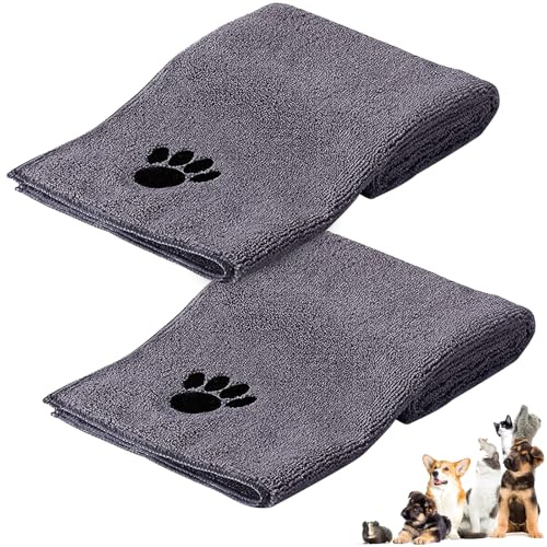 Vyranut Serviette de Toilette pour Chien, 2 Pièces Serviettes pour Animaux de Compagnie, Serviette de Bain pour Chien en Microfibres 100 x 50 cm, Serviette à Séchage Rapide, Absorbante(Gris)