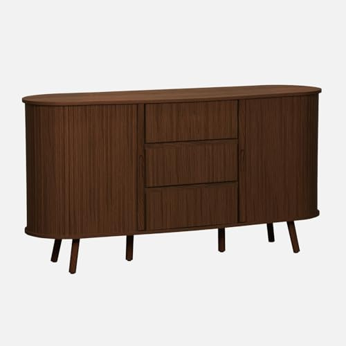 Alice's Garden sweeek-Aparador escandinavo Efecto Madera ranurada con 2 Puertas correderas, 150cm Nogal - 150x40x79 cm | Legacy