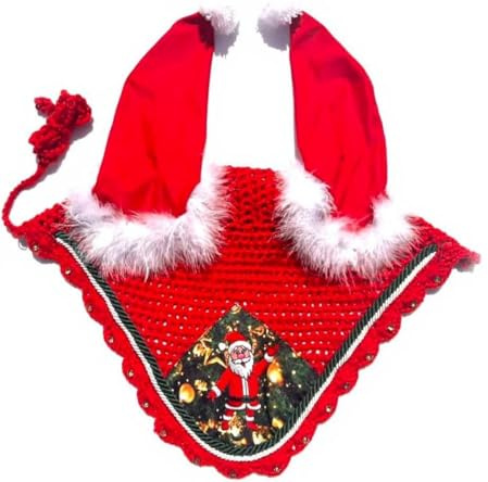 Masque de Noël anti-mouches / bonnet d'oreille de Père Noël pour chevaux (Père Noël sublimé, poney)