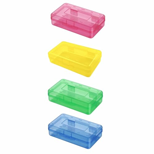 tooloflife 4 stycken plastförvaringslådor, robust stapelbar sorteringslåda för pyssel pennor kosmetika kontorsmaterial (färgglad), Röd, gul, grön, blå, Enkelt