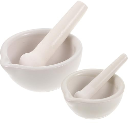 FOMIYES Mortaio e Pestello in Ceramica 2 Pezzi (60mm+90mm) per Spezie e Pillole, Ciotola per Macinare Uso Domestico, Vaso per Schiacciare Medicina e Aglio, Utensili Cucina Sicuri