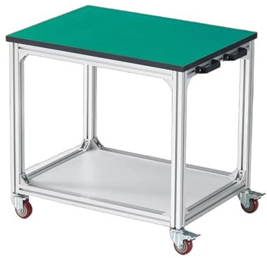 Portable Workbench with Wheels and Handles, Thickened Frame Work Table with Storage Underneath and Rubber Tabletop Trolley for Garage Workshop Office