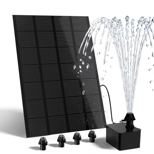 AISITIN 4W Solar Fountain Pump, Solar Powered Water Fountain | 6.56ft Cable & Multiple Nozzles for DIY Water Features in Bird Baths, Ponds & Gardens, Advanced Filtration