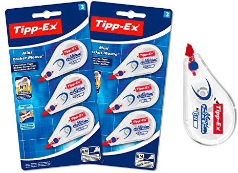 Tipp-Ex Korrekturroller Mini Pocket Mouse, Korrekturmaus, 6 m x 5 mm, 2x3er Pack, Ideal für das Büro, das Home Office oder die Schule, Single