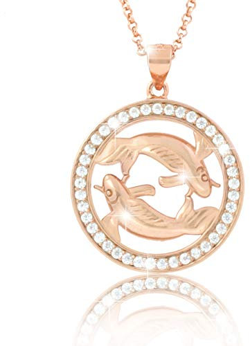 PAVELS Elegante Damen Halskette Sternzeichen FISCHE Kette Roségold plattiert glänzende Zirkonia in AAA Qualität aus der Kollektion ECLIPSE, inkl. Schmuckbox und Echtheits-Zertifikat