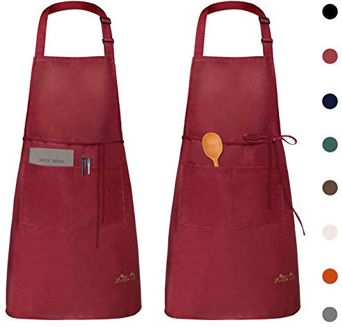 Viedouce 2 Packs Apron Cooking Kitchen Waterproof, Adjustable Chef Apron with Pockets for Home, Restaurant, Craft, Garden, BBQ, School, Coffee House, Apron for Men Women, Red