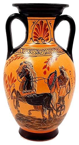 Griechische Amphore, 26 cm, Keramikgefäί, zeigt Achilles, den Gott Dionysos.