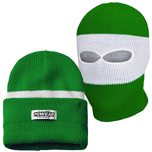 PGWEAR Sturmhaube I Mütze Troublemaker Grün weiß gestreift 2 in 1