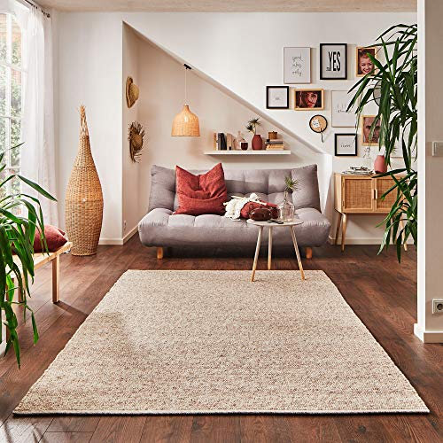 Steffensmeier Handweb Teppich Stillach | Wolle Schurwolle Neuseeland gewalkt, Natur dunkel, handgewebt, Größe: 90x160 cm Wohnzimmer und Schlafzimmer