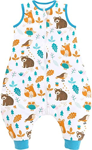 Chilsuessy babysovsäck med fötter, 2.5 TOG, året runt-sovsäck för baby, sovsäckar utan ärmar, med ben, för spädbarn/barn, skog och djur, 70 cm/babylängd 80–90 cm