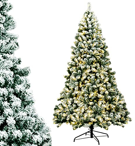 COSTWAY Arbre de Noël avec Lumière LED, Sapin de Noël Artificiel Enneigé 180cm, 928 Branches, avec Support en Métal, pour La Décoration des Fêtes (180cm)