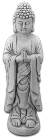 gartendekoparadies.de stehender Buddha Mönch, Steinfigur, H. 60 cm, 17 kg, Grau, frostsicher aus Steinguss für Außenbereich