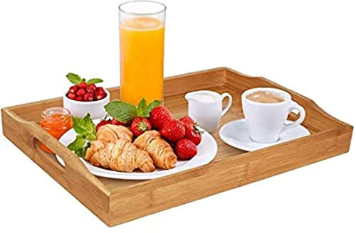 Dudoplatz Vassoio di Bambù Con Manici - Ideale per Cena, Tè, Bar, Tavolo, Colazione - Perfetto per Feste o Come Vassoio da Letto