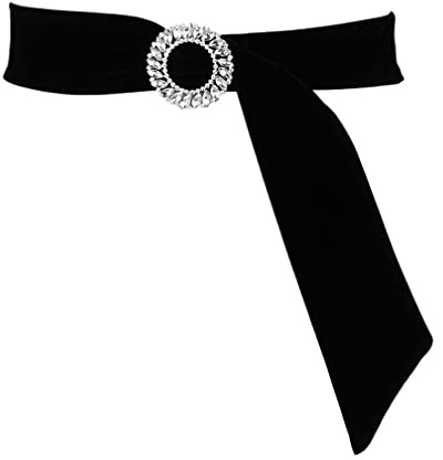 ICGSUQR Cintura in velluto da donna con fibbia rotonda con strass a cerchio per abiti da sposa da donna, nero, Waist:25-34In