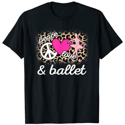 Cute Peace Love Ballerine Ballerine Imprimé léopard pour femme T-Shirt