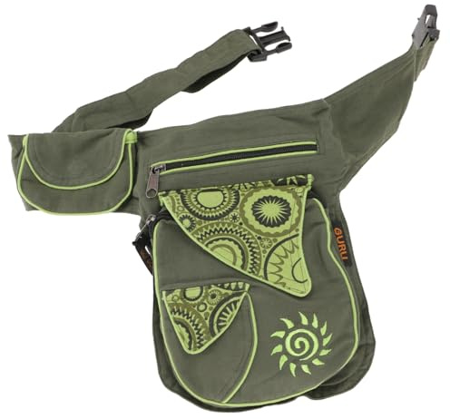 GURU SHOP Stoff Sidebag & Gürteltasche, Goa Hüfttasche, Bauchtasche - Olivgrün, Herren/Damen, Baumwolle, Size:One Size, 25x20x6 cm, Festival- Bauchtasche Hippie