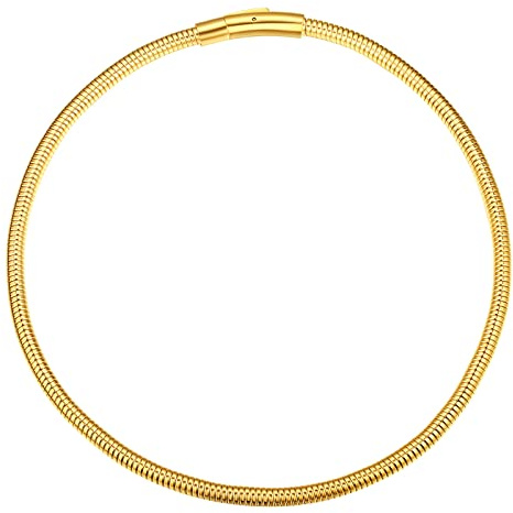 FindChic Choker Kette Gold Damen Halsreif Halskette Edelstahl Schlangenkette Choker vergoldet Schlangenknochen Kette für Geburtstag Weihnachten Valentinstag Charm Geschenke Kettelänge 45cm Gold