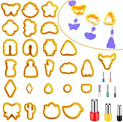 Juego de 25 cortadores de galletas de arcilla polimérica para la fabricación de pendientes con 8 herramientas de perforación, 33 kits de escultura e indentación redondos en forma de círculo para la