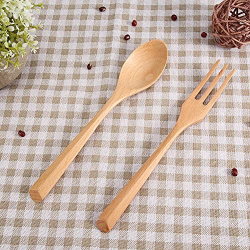 Holzgabel Holzlöffel, Wiederverwendbares Tragbares Outdoor-Besteck Holzlöffel Holzgabel Geschirr Küchengeschirr für Reisen, Camping, Wandern (Kombination aus Löffel und Gabel)