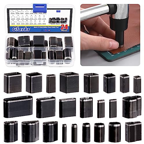 Glarks Set di 24 punzoni per cuoio, forme multiple, in lega di acciaio con un foro, per il taglio della pelle, kit di strumenti per il fai da te e la pelle