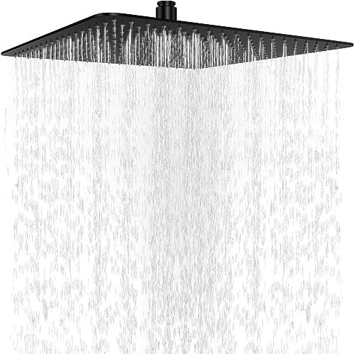 Regendusche Duschkopf 16 Zoll Duschkopf Regendusche XXXL Wassersparend Edelstahl Kopfbrause Regendusche 360 Drehung Regenbrause Duschkopf Anti-Kalk-Düsen 40x40cm Schwarz