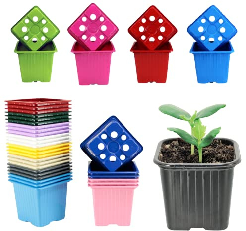 HYDROPLANETE Benne per piantine – 8x8x7 cm – Giallo, Verde, Rosso, Viola, Blu, ecc... – Made in France – Confezione da 24 50 100 unità – Vasi in plastica riutilizzabile per piantine e giovani piante.