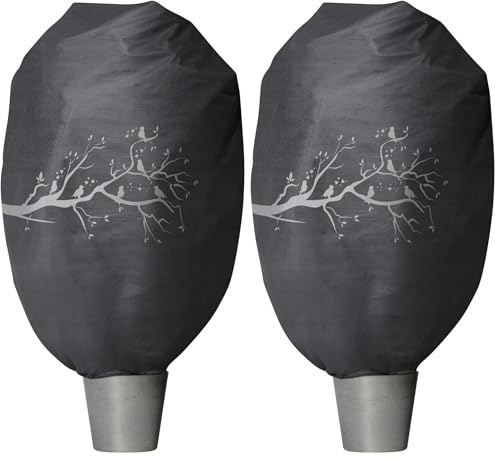 Windhager Winter-Deko-Vlieshaube Protect XXL, Kälteschutz, Frostschutz, Gartenvlies, Abdeckvlies, Vogel-Motiv, Größe XXL, 1,4 x 2 m, anthrazit, 07399 (Packung mit 2)