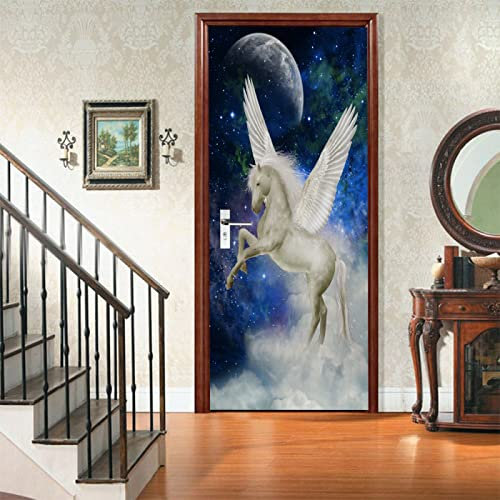 Türtapete Selbstklebend Türposter Tier Engel Pferd 77X200Cm Fototapete 3D Effekt Türaufkleber Türfolie Poster Tapete Abnehmbar Wandtattoo Für Wohnzimmer Küche Schlafzimmer Dekoration