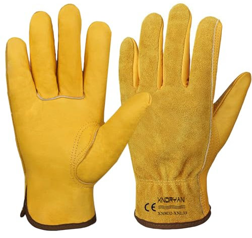 Xndryan Garden Gloves for Men, Breathable Garden Gloves Thorn Proof Gardening Gloves for Women Welding Gloves Heavy Duty Leather Working Gloves