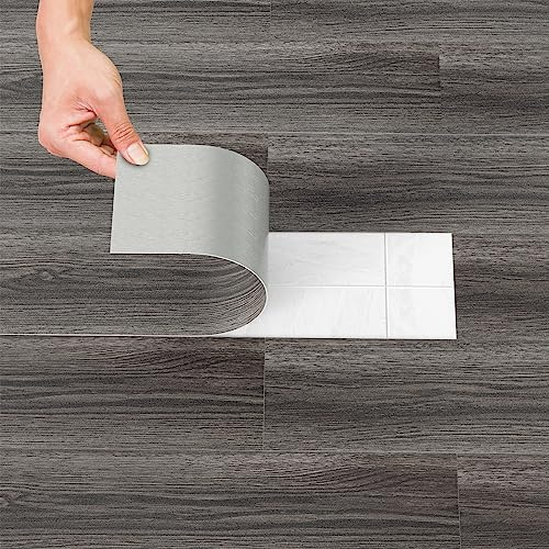 Eulenke PVC Bodenbelag Selbstklebend Vinylboden ca.5 m², Rutschfeste Dekor, Selbstklebende Dielen für Fußbodenheizung, Wasserfest Schwer Entflammbar Holzoptik(35 Fliesen, Eiche Nacht)