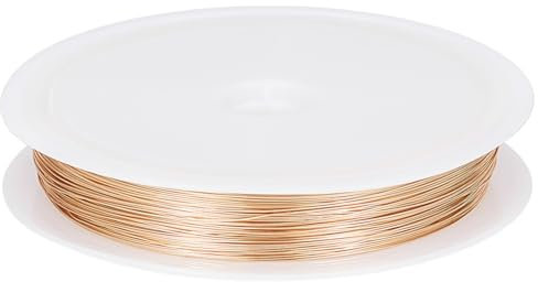 Beebeecraft Schmuckdraht 28 Gauge 0.3 mm 50 Meter Basteldraht 18 Karat Vergoldet 5m Rund Polierter Anlaufgeschützter Kupferperlendraht Mit Spule Für DIY Schmuckherstellung
