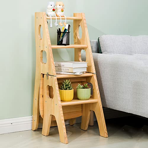 Holzhocker, Faltbare Leitern, Tritthocker, Heimbibliothek, Kletterleiter, Stuhlkombination, klappbare Holztreppen, Stuhl, Fußhocker, Leiter, Blumenregal