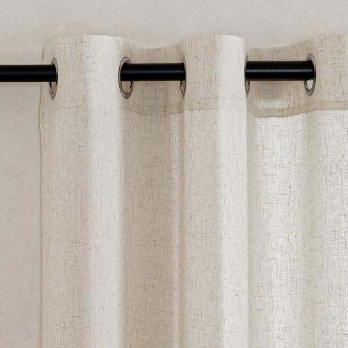 KGORGE Leinen Vorhänge Halbtransparent Wohnzimmer Gardinen mit Ösen | Naturfarbe,H200 x B140 cm,2er Set,Leinenvorhang Landhaus,Boho Gardinen Leinenoptik,für Kinderzimmer,Linen Curtains