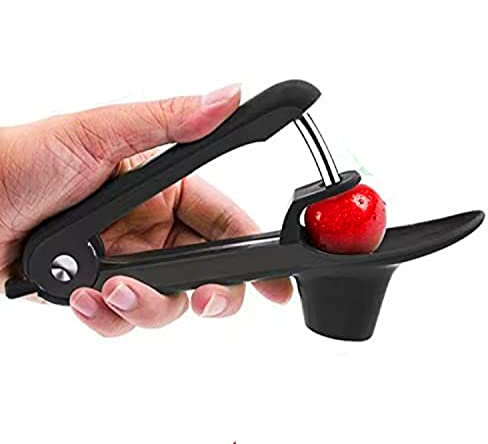 Cherry Pitter Tool, Portable Cherry Core Remover with Space-Saving Lock Design, Stainless Steel Cherry Remover（Black）
