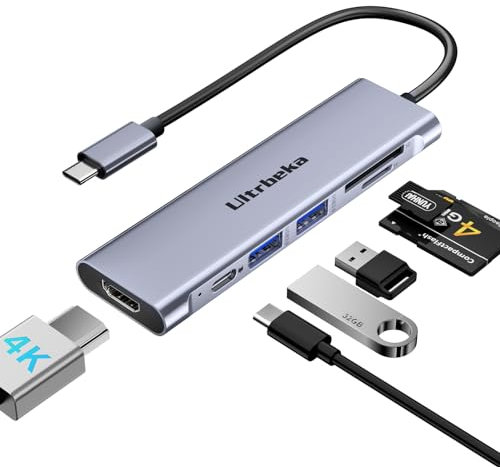 Ultrbeka Hub USB C 7-in-1 Dongle USB-C con Adattatore Multiporta HDMI 4K, 2×Powered USB-A 3.0 5Gbps, Ricarica PD 100W, Lettore di Schede TF/SD per MacBook Pro/Air e altri Laptop con porte di Tipo C