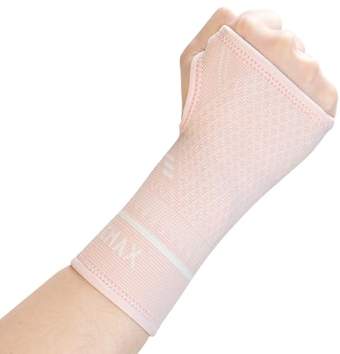 INDEEMAX Wrist Support Sleeve 1 Pair, High Copper Infused Compression Wrist Brace with Thumb Loop, Left/Right Palm Hand Support for Carpal Tunnel, Arthritis, Tendonitis, Pain Relief, Sport Pink, M