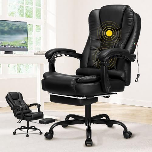 ALFORDSON Chefsessel Bürostuhl Massage Schreibtischstuhl 150°-Neigung, Computerdrehstuhl, ergonomischer Drehstuhl Ausziehbare Fußstütze, höhenverstellbarer,belastbar 180 kg, PU-Leder, Schwarz