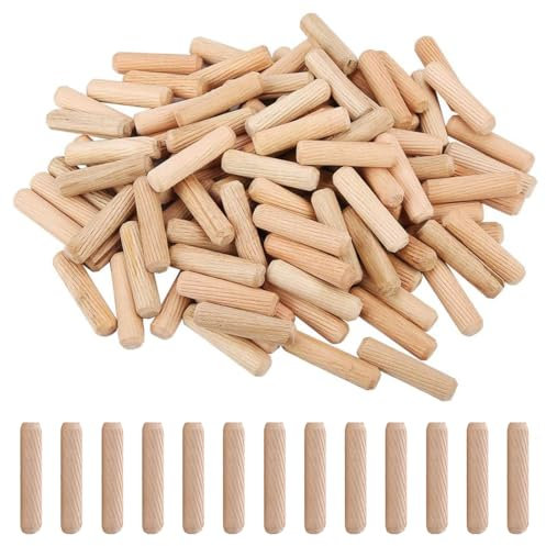 200 Pezzi Tasselli in Legno 6x50mm, Spine Legno,Scanalate in Legno, Perni di Legno Duro Perno Scanalato, in Legno Conici Scanalati per Fresatrice, Scanalature, Artigianato, Bricolage, Falegnameria