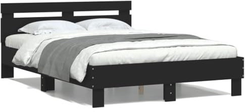 LAPOOH Bettgestell mit Kopfteil Beleuchtung Schwarz 135x190 cm, Bett, Bed Frame, Familienbett, Bettrahmen, Bett Gestell, Bett Rahmengestell, Schlafzimmer Bett - 3207568